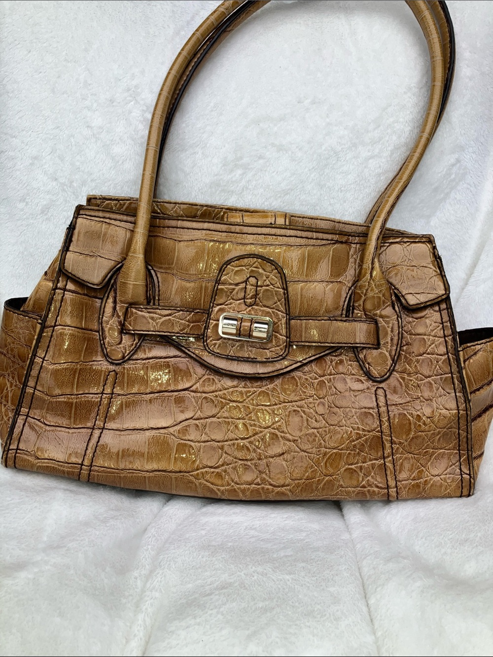 East 5th Tan Croc-Embossed Shoulder Bag